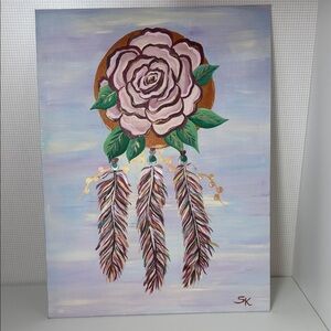 Elegant Floral Dreamcatcher Canvas Art, Handmade